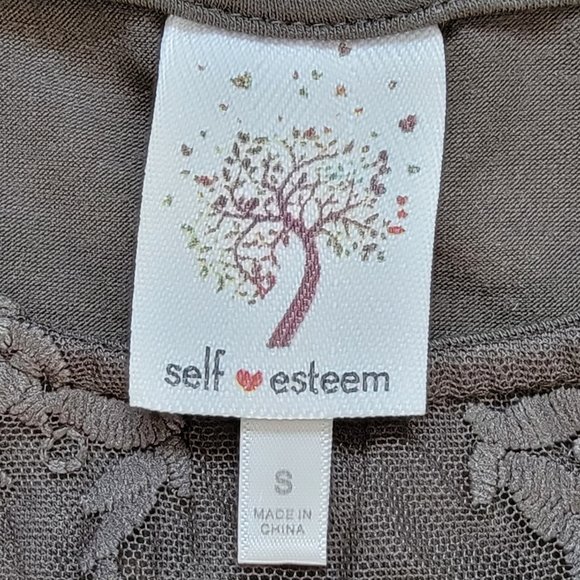 Self Esteem Women's Top Khaki Embroidered Size Small & Faux Tie at Waist (GUC) - Picture 3 of 7